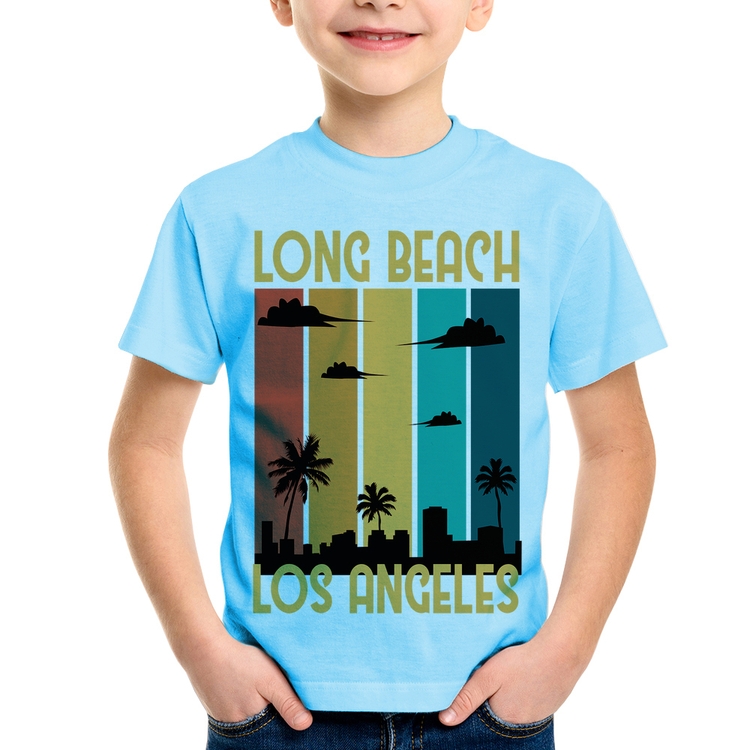 Camiseta Infantil Long Beach Los Angeles - Azul Bebê