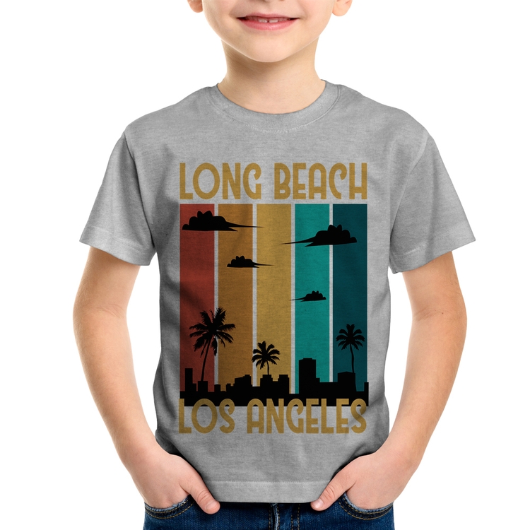 Camiseta Infantil Long Beach Los Angeles - Cinza