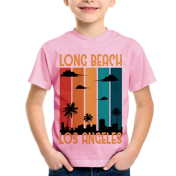 Camiseta Infantil Long Beach Los Angeles - Rosa Bebê