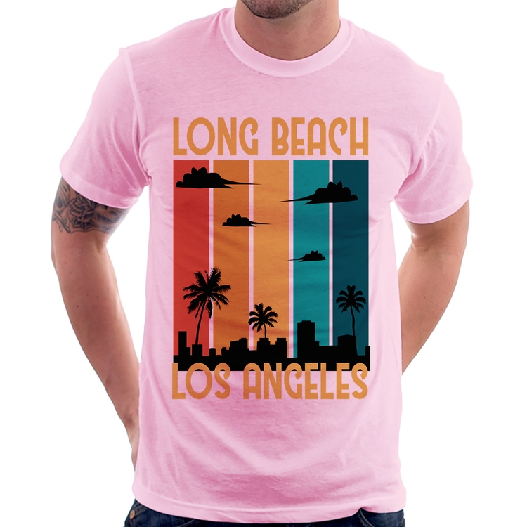 Camiseta Long Beach Los Angeles - Rosa Bebê