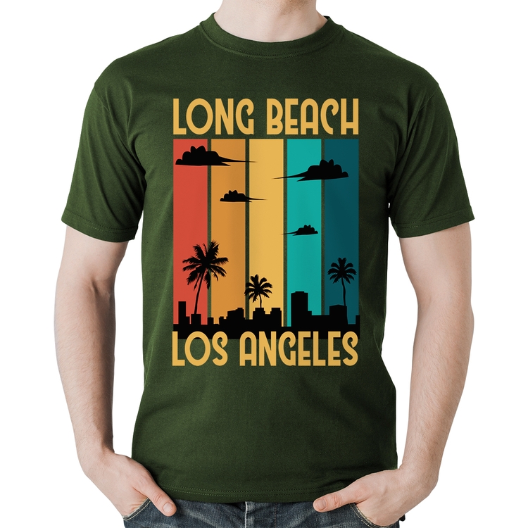Camiseta Algodão Long Beach Los Angeles - Musgo
