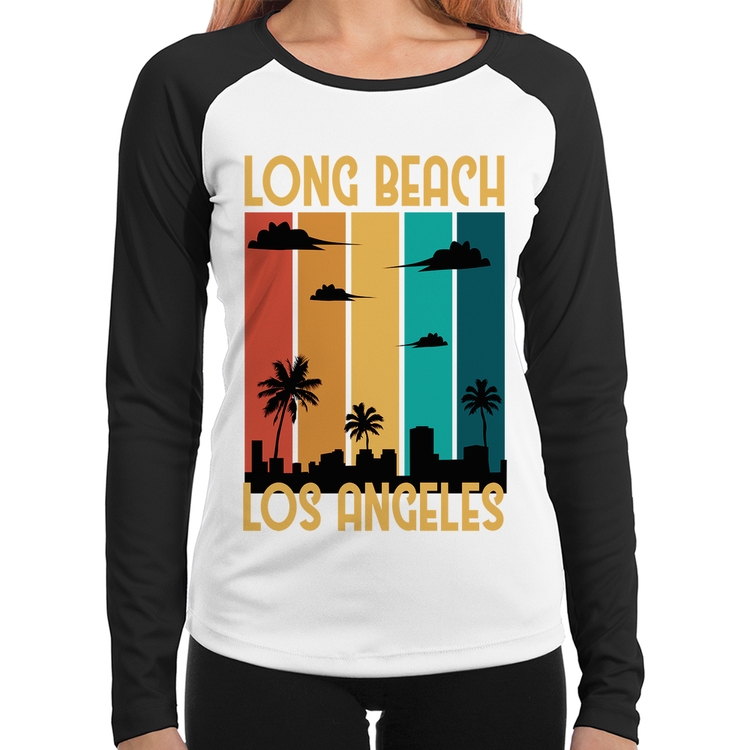 Baby Look Raglan Long Beach Los Angeles Manga Longa