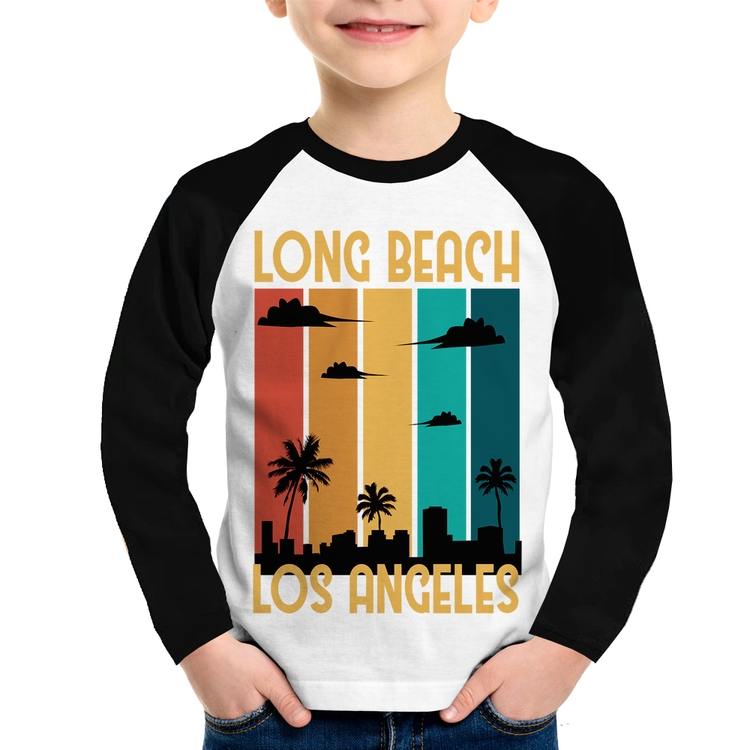 Camiseta Raglan Infantil Long Beach Los Angeles Manga Longa