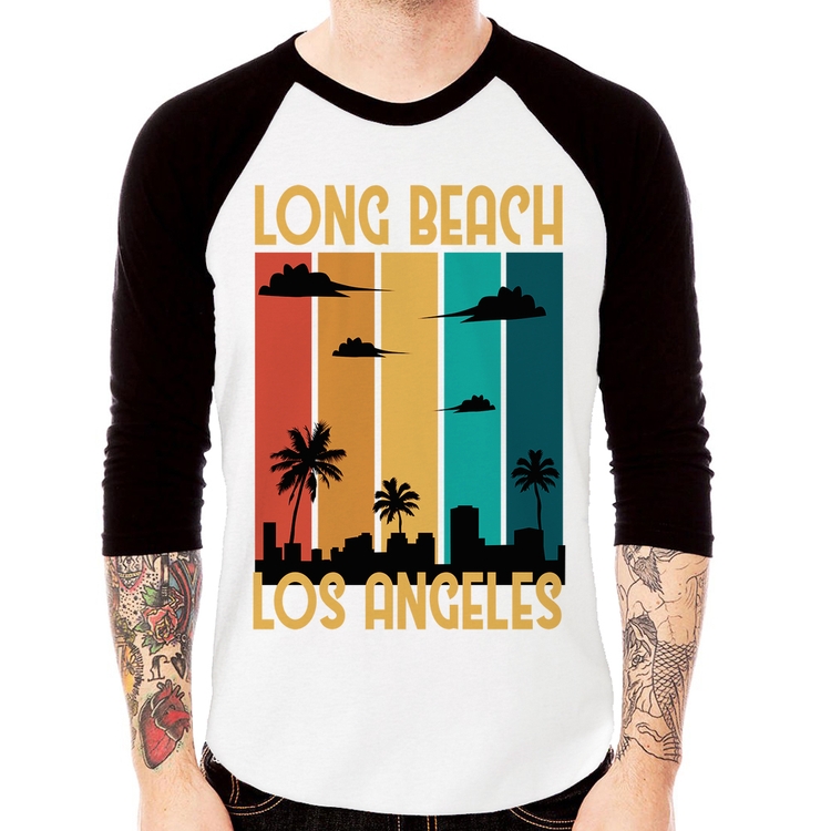 Camiseta Raglan Long Beach Los Angeles Manga 3/4
