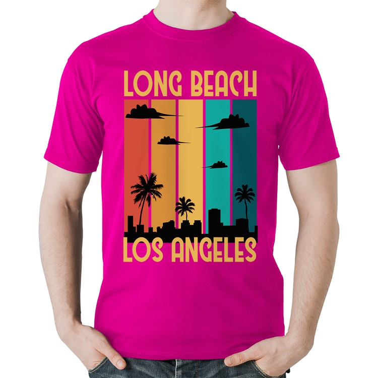 Camiseta Algodão Long Beach Los Angeles - Rosa