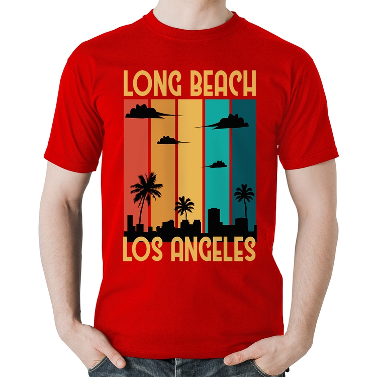 Camiseta Algodão Long Beach Los Angeles - Vermelha