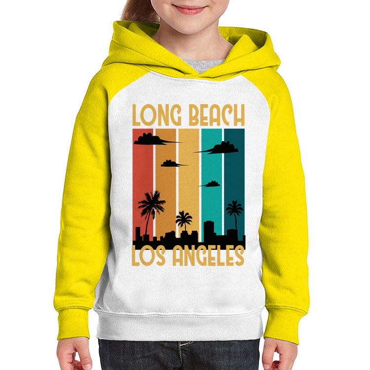 Moletom Infantil Long Beach Los Angeles - Branco/Amarelo