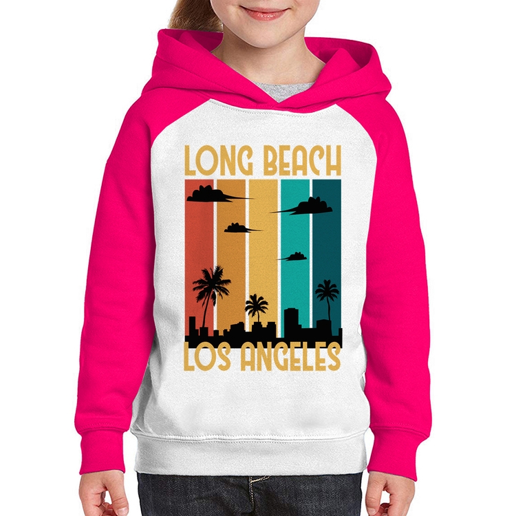 Moletom Infantil Long Beach Los Angeles - Branco/Rosa