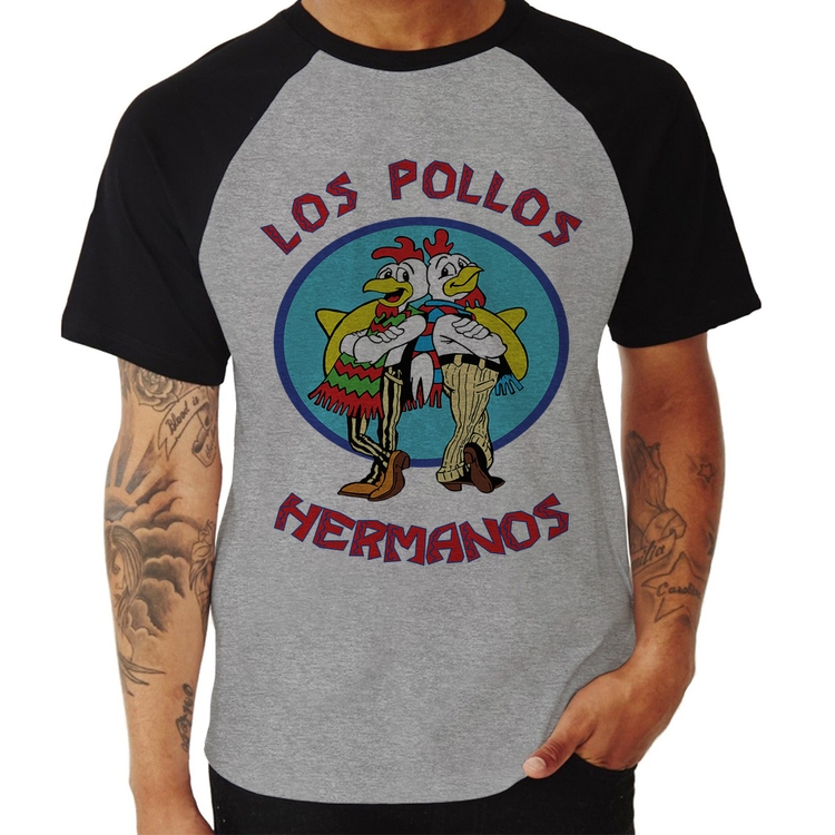 Camiseta Raglan Los Pollos Hermanos - Cinza/Preto