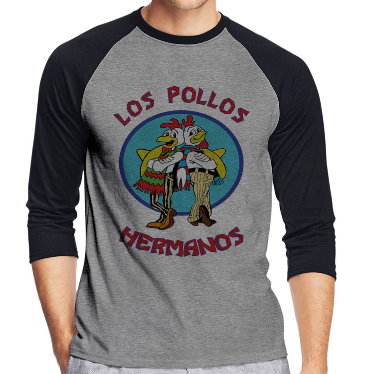 Camiseta Raglan Los Pollos Hermanos Manga 3/4 - Cinza/Preto