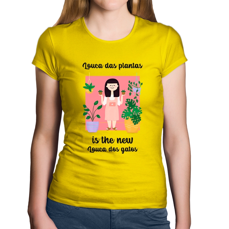 Baby Look Algodão Louca das plantas is the new louca dos gatos - Amarela