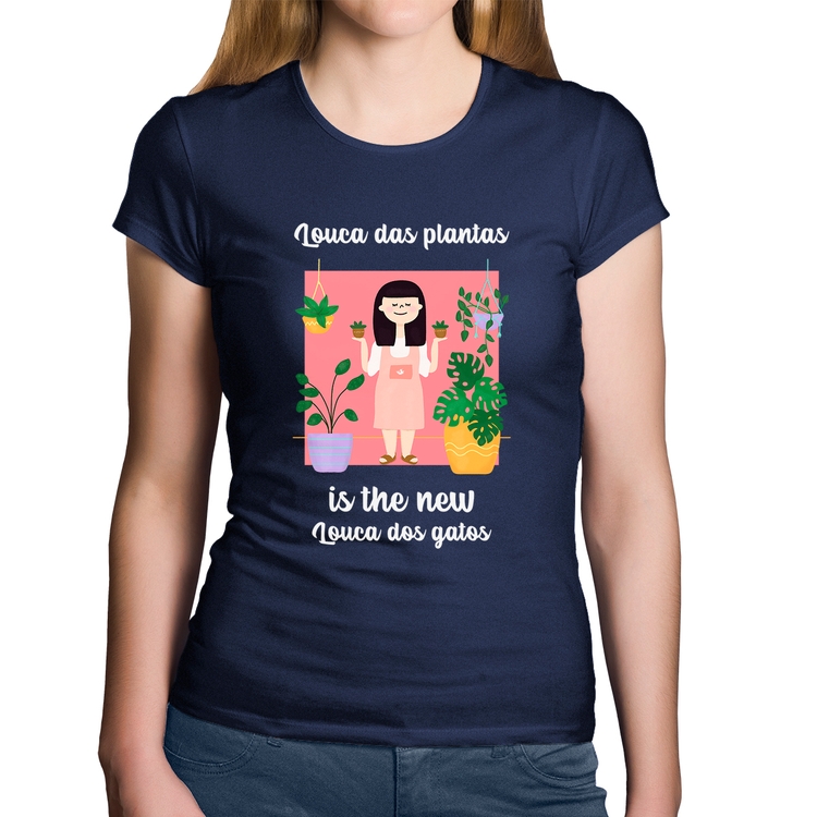 Baby Look Algodão Louca das plantas is the new louca dos gatos - Marinho