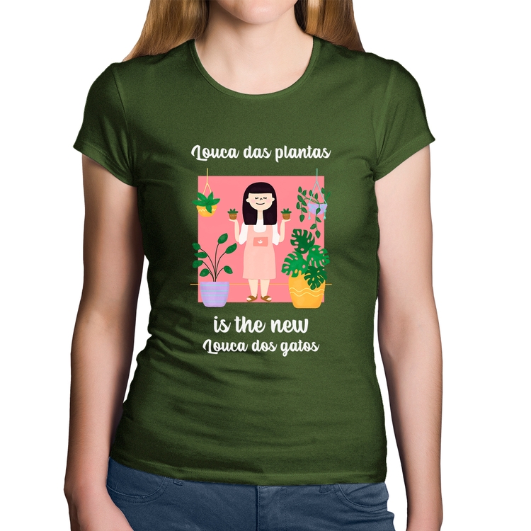 Baby Look Algodão Louca das plantas is the new louca dos gatos - Musgo