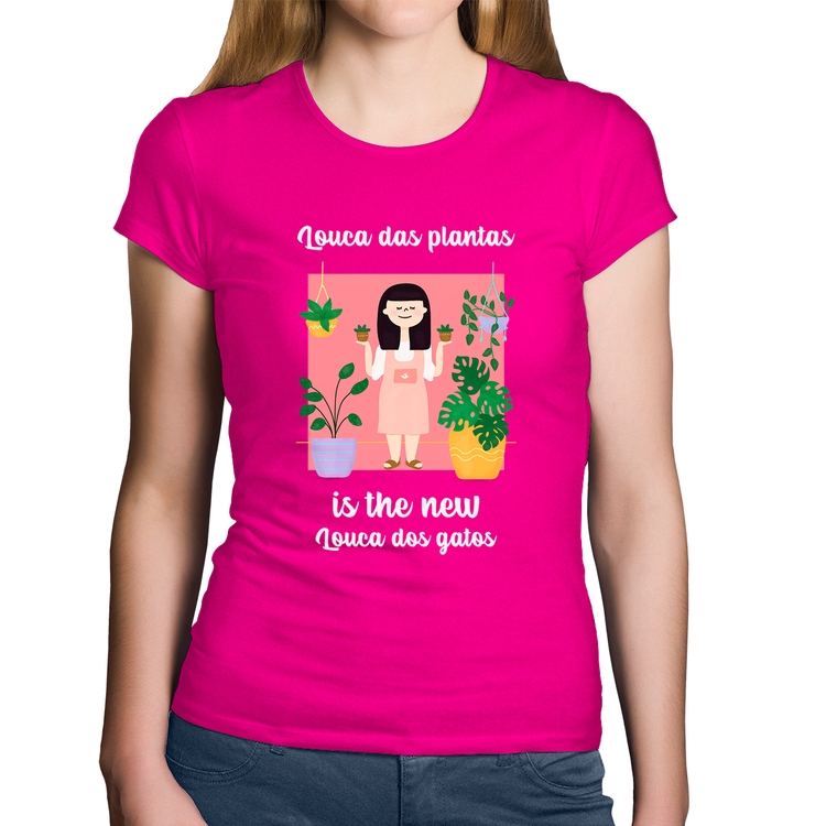 Baby Look Algodão Louca das plantas is the new louca dos gatos - Rosa