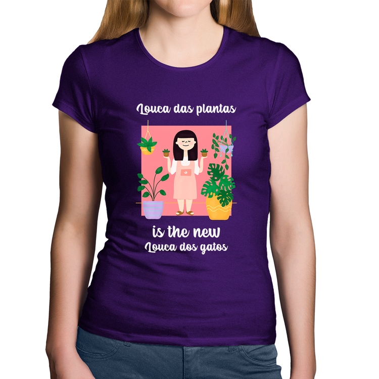 Baby Look Algodão Louca das plantas is the new louca dos gatos - Roxa