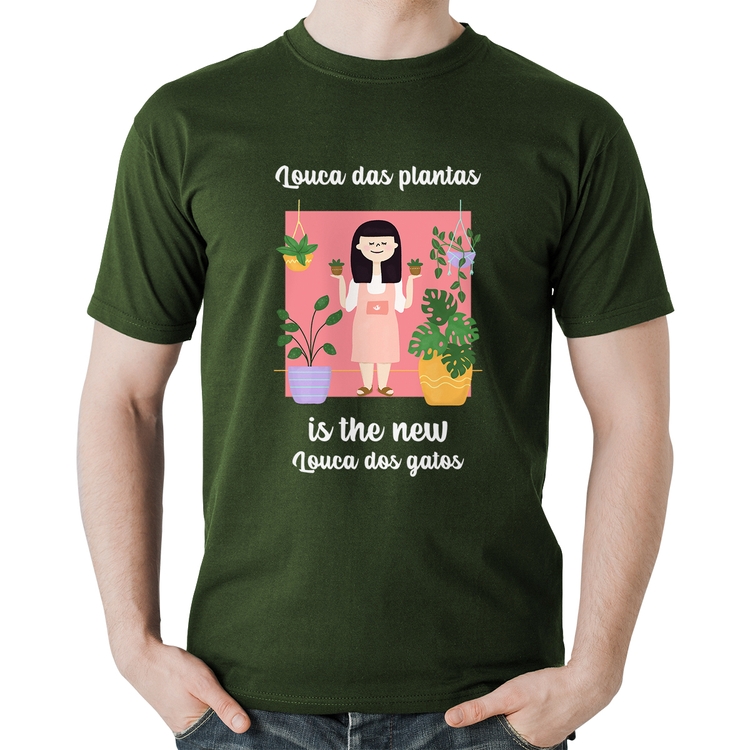Camiseta Algodão Louca das plantas is the new louca dos gatos - Musgo