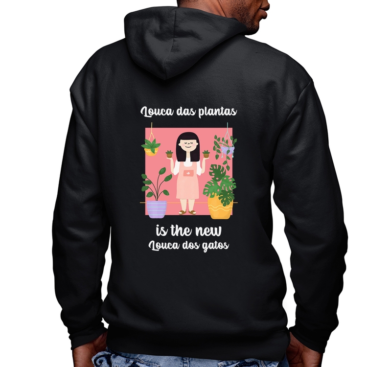 Blusa Moletom Louca das plantas is the new louca dos gatos Masculina com Capuz e Zíper
