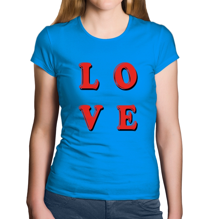 Baby Look Algodão LOVE - Azul