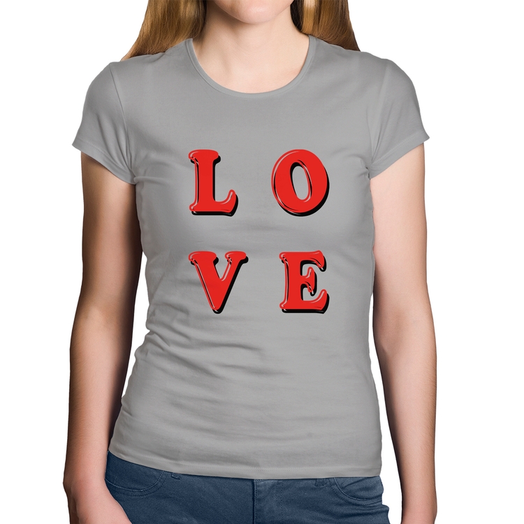 Baby Look Algodão LOVE - Cinza