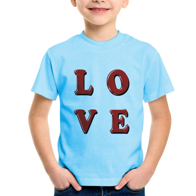 Camiseta Infantil LOVE - Azul Bebê