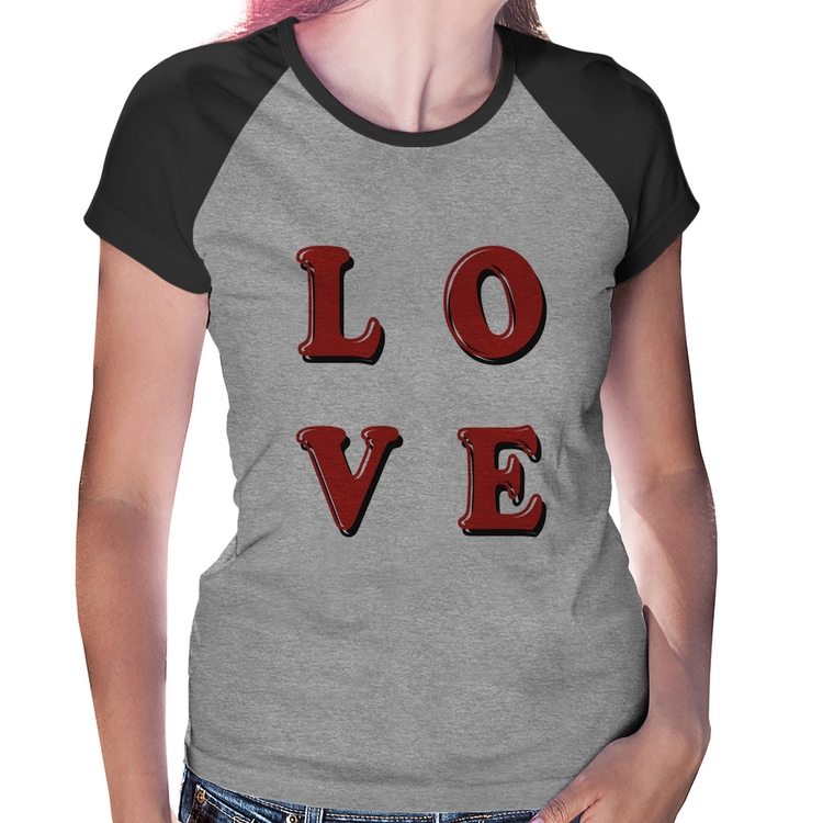 Baby Look Raglan LOVE - Cinza/Preto