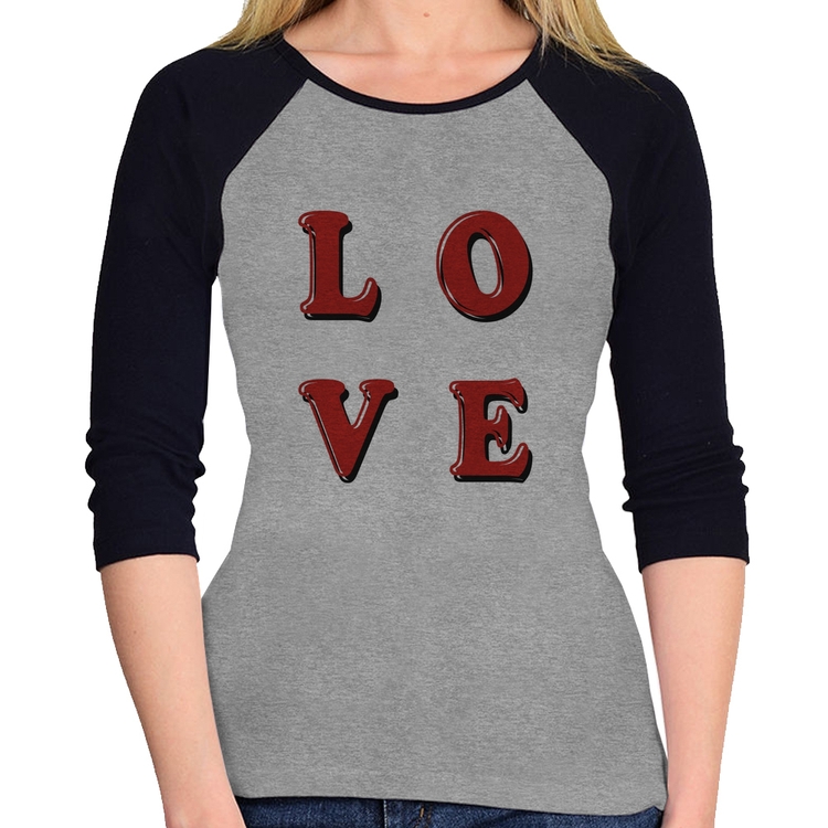 Baby Look Raglan LOVE Manga 3/4 - Cinza/Preto