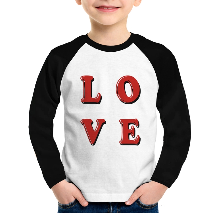 Camiseta Raglan Infantil LOVE Manga Longa