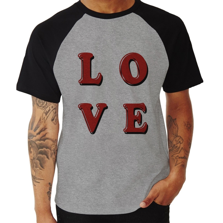 Camiseta Raglan LOVE - Cinza/Preto