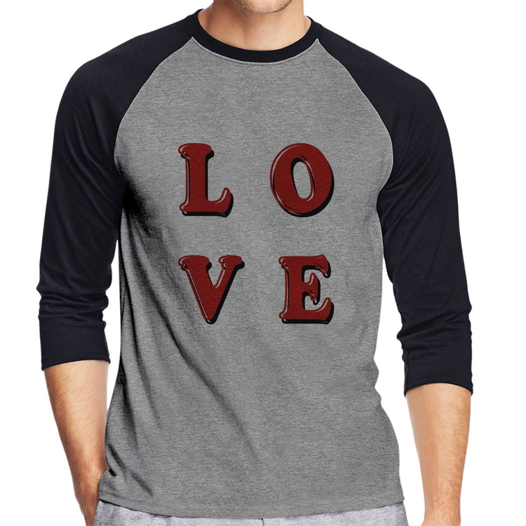 Camiseta Raglan LOVE Manga 3/4 - Cinza/Preto