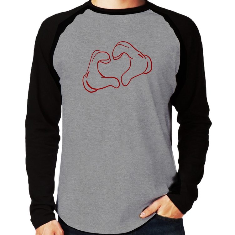 Camiseta Raglan Love Hand Manga Longa - Cinza/Preto