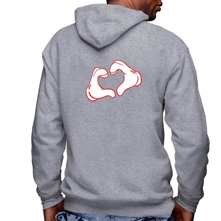 Blusa Moletom Love Hand Masculina com Capuz e Zíper - Mescla