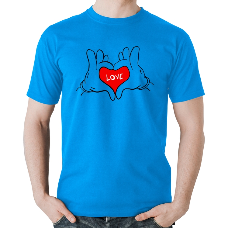 Camiseta Algodão Love Hands  - Azul