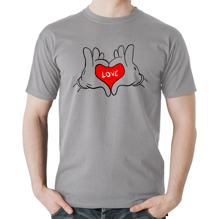 Camiseta Algodão Love Hands  - Cinza