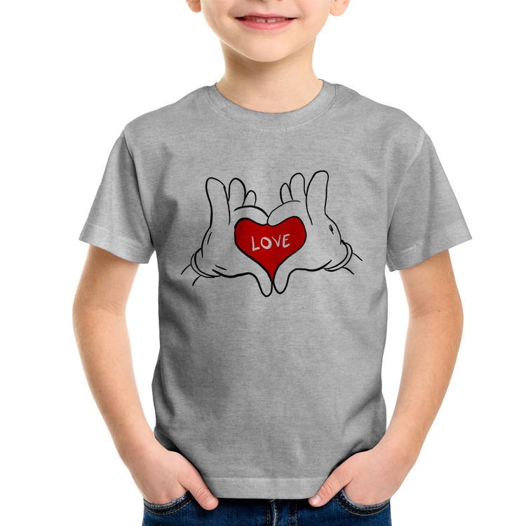 Camiseta Infantil Love Hands  - Cinza