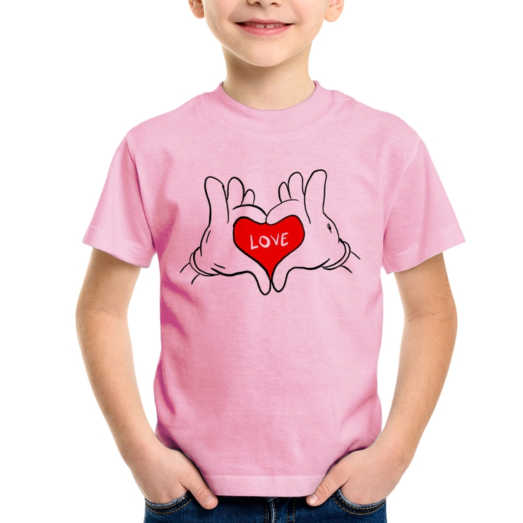 Camiseta Infantil Love Hands  - Rosa Bebê