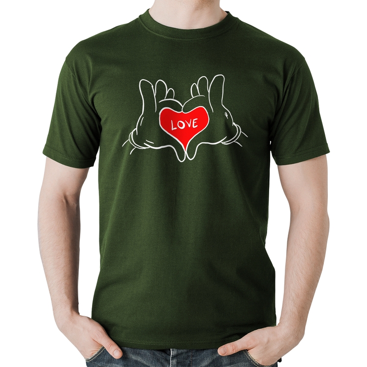 Camiseta Algodão Love Hands  - Musgo