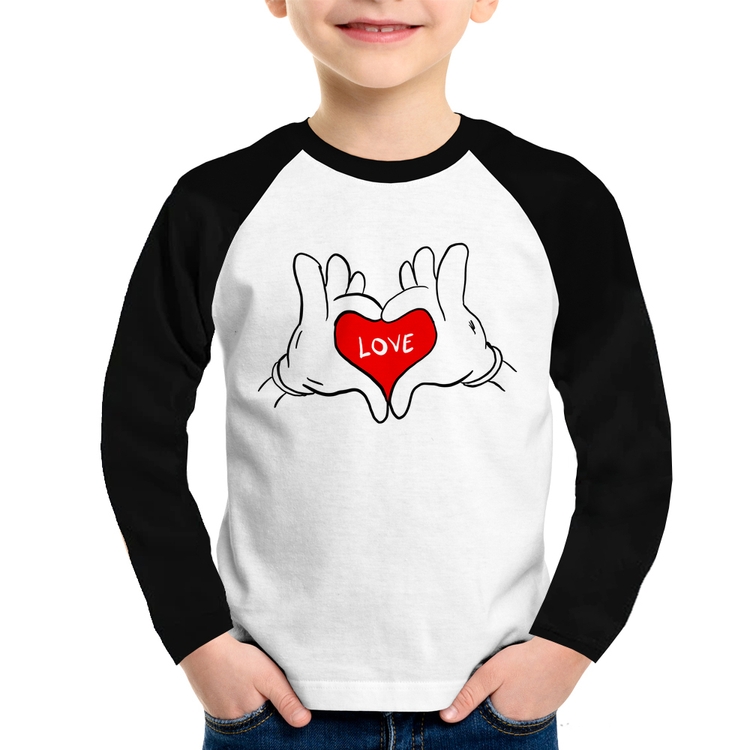 Camiseta Raglan Infantil Love Hands  Manga Longa