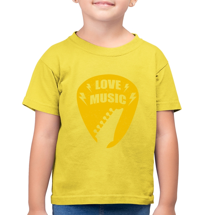 Camiseta Algodão Infantil Love Music - Amarelo Canário