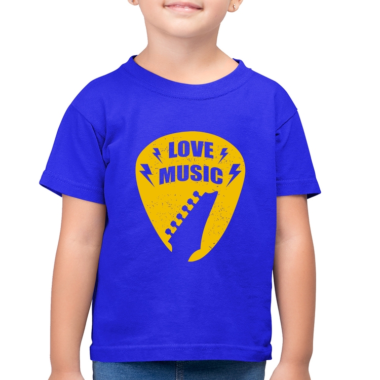 Camiseta Algodão Infantil Love Music - Azul Royal