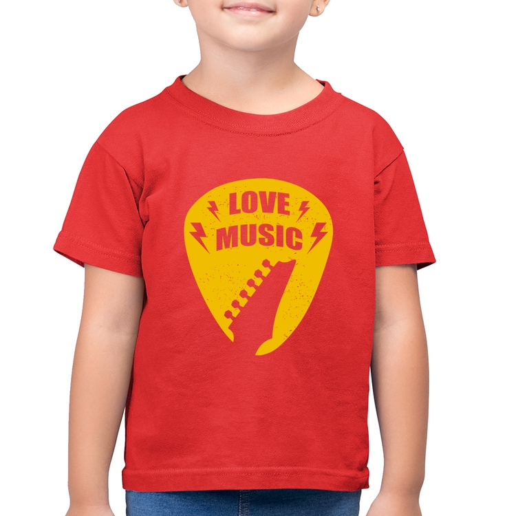 Camiseta Algodão Infantil Love Music - Vermelha