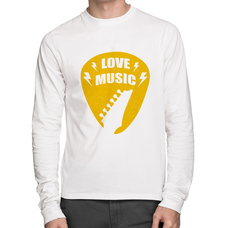 Camiseta Algodão Love Music Manga Longa - Branca