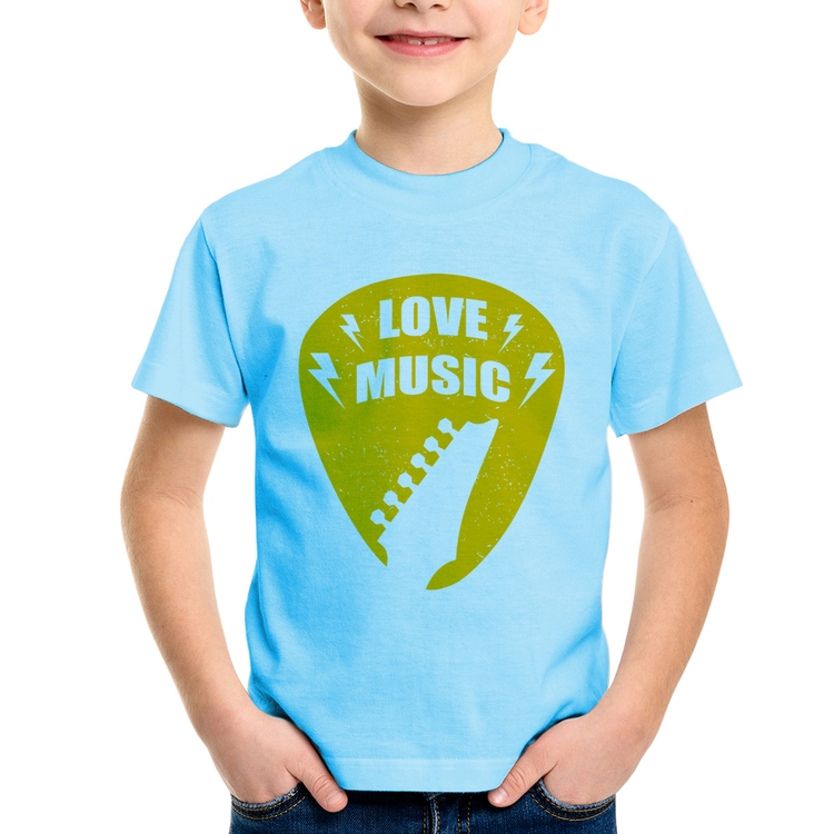 Camiseta Infantil Love Music - Azul Bebê