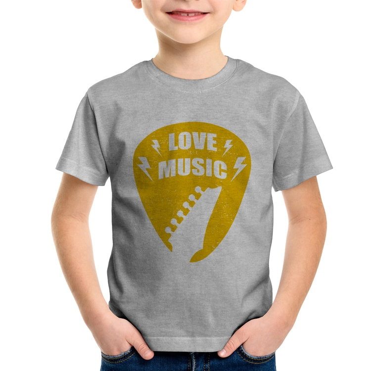 Camiseta Infantil Love Music - Cinza