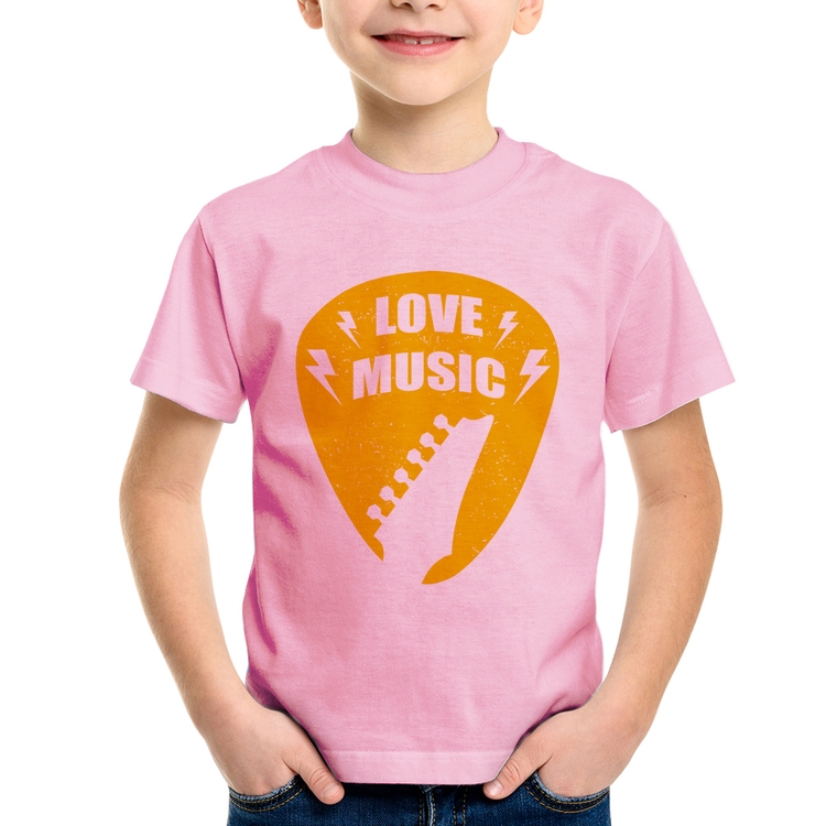 Camiseta Infantil Love Music - Rosa Bebê
