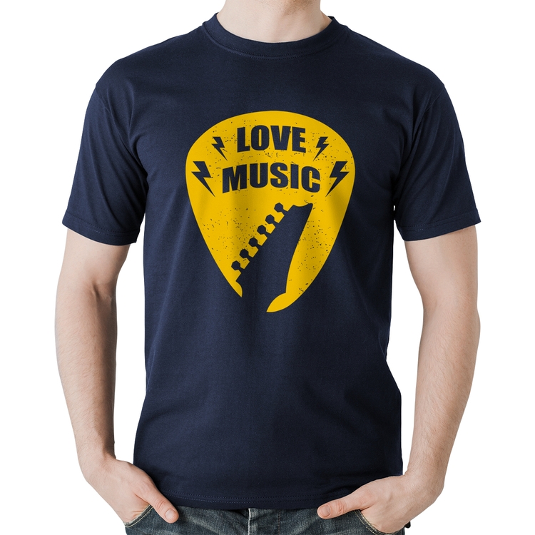 Camiseta Algodão Love Music - Marinho