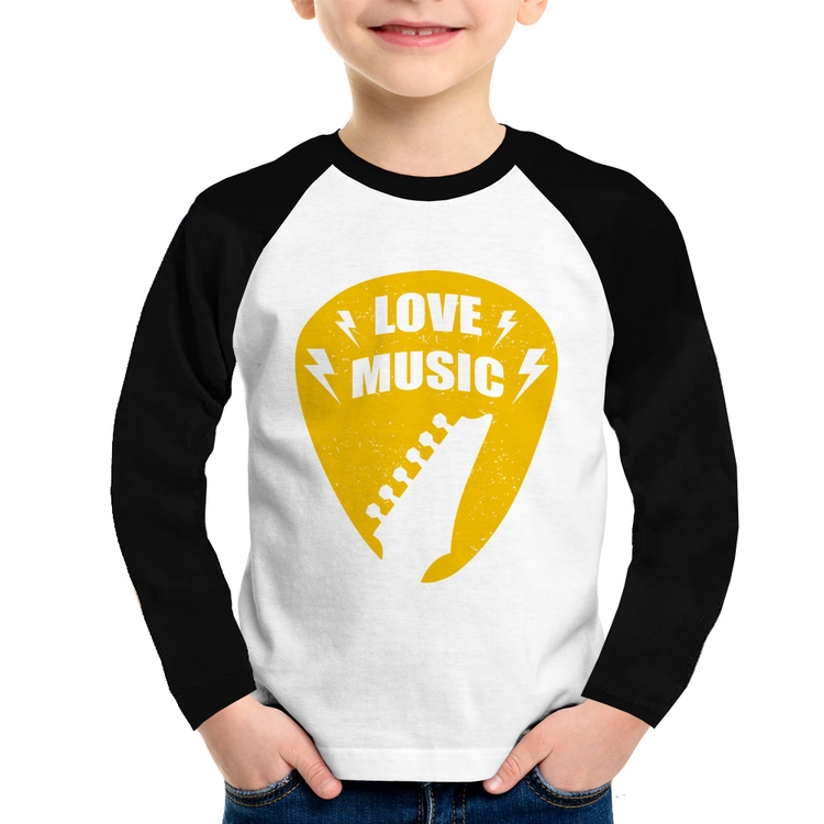 Camiseta Raglan Infantil Love Music Manga Longa