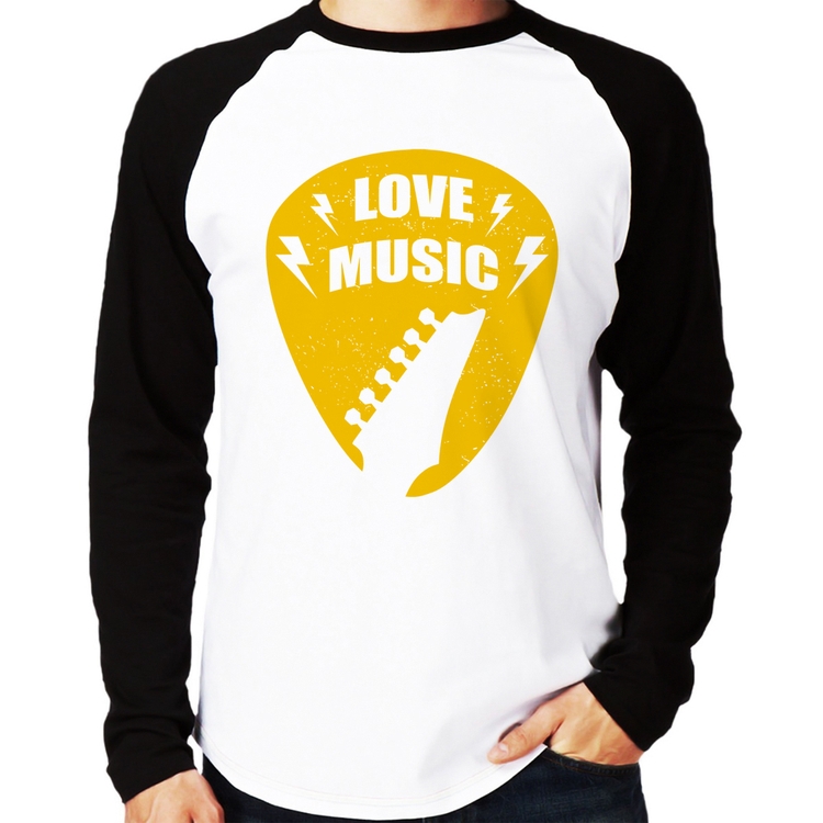 Camiseta Raglan Love Music Manga Longa