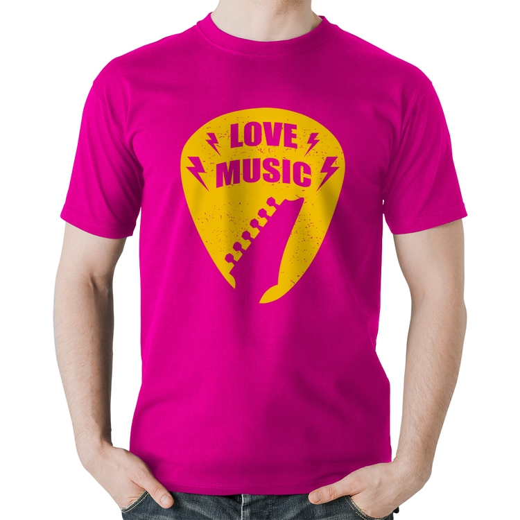 Camiseta Algodão Love Music - Rosa