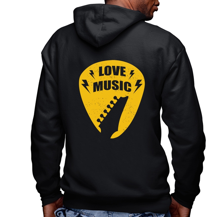 Blusa Moletom Love Music Masculina com Capuz e Zíper