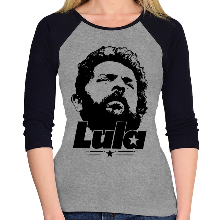 Baby Look Raglan Lula 13 PT 2026 Manga 3/4 - Cinza/Preto